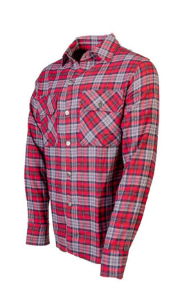 flannel shirt on white canvas.