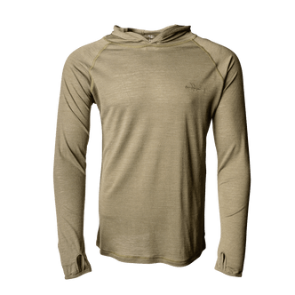 FirstSpear Hooded Field Shirt - ACM Base 150, Commando green on white background, facing forward.