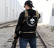 Firstspear Black Hoodie, white icon skull logo, back, Multicam Chest Rig, Black Dad Cap, white spear tip logo